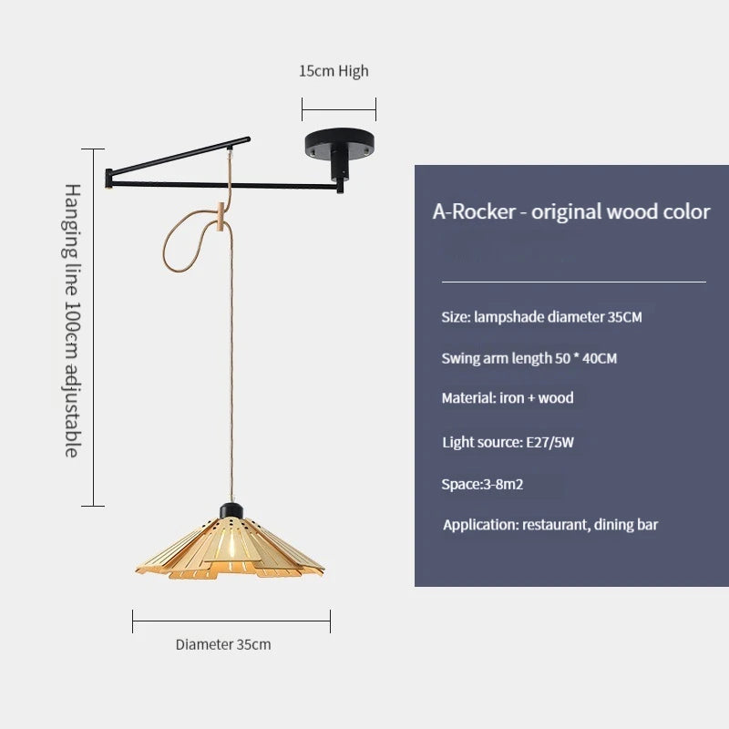 suspension en bois rétractable à bascule luminaire décoratif d'intérieur