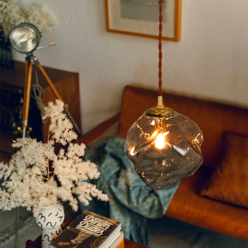 Lava Ice Cube Walnut Glass Bedside Chandelier, Lava Glass Table Lamp for Hallway Entry Bedroom Living Room Lighting Home Light