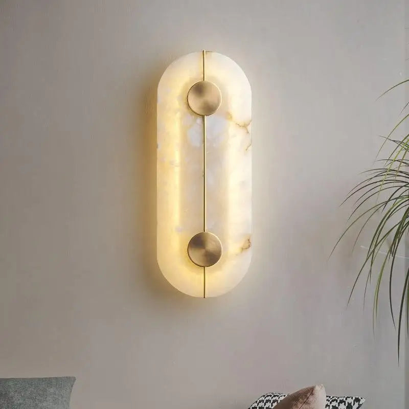 Applique murale LED ronde en marbre et cuivre doré