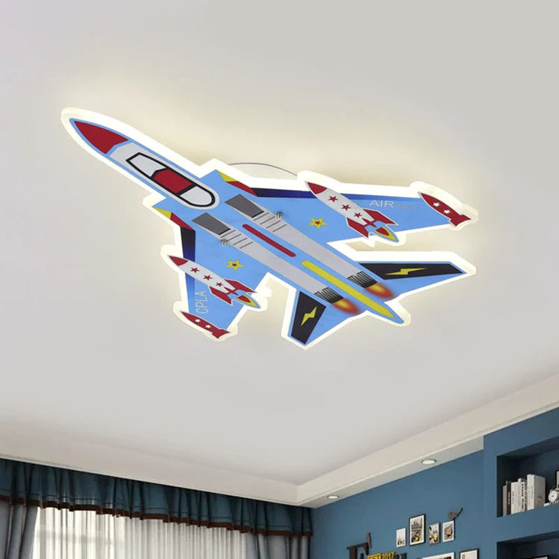 Cartoon Blue Airplane Ceiling Lamps LED Boy Bedroom Ceiling Light Eye Protection Baby Kids Room Remote Control Plane Lamp 220V