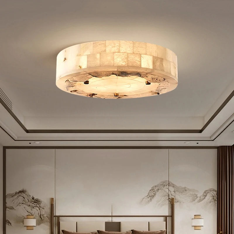Luxueux plafonnier en marbre naturel circulaire 30CM 40CM chambre salon salle à manger Grand luminaire suspendu luminaire suspendu