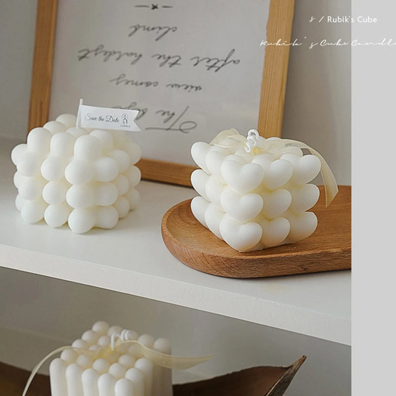 bougies parfumées cube rubik en cire de soja pour décoration et aromathérapie