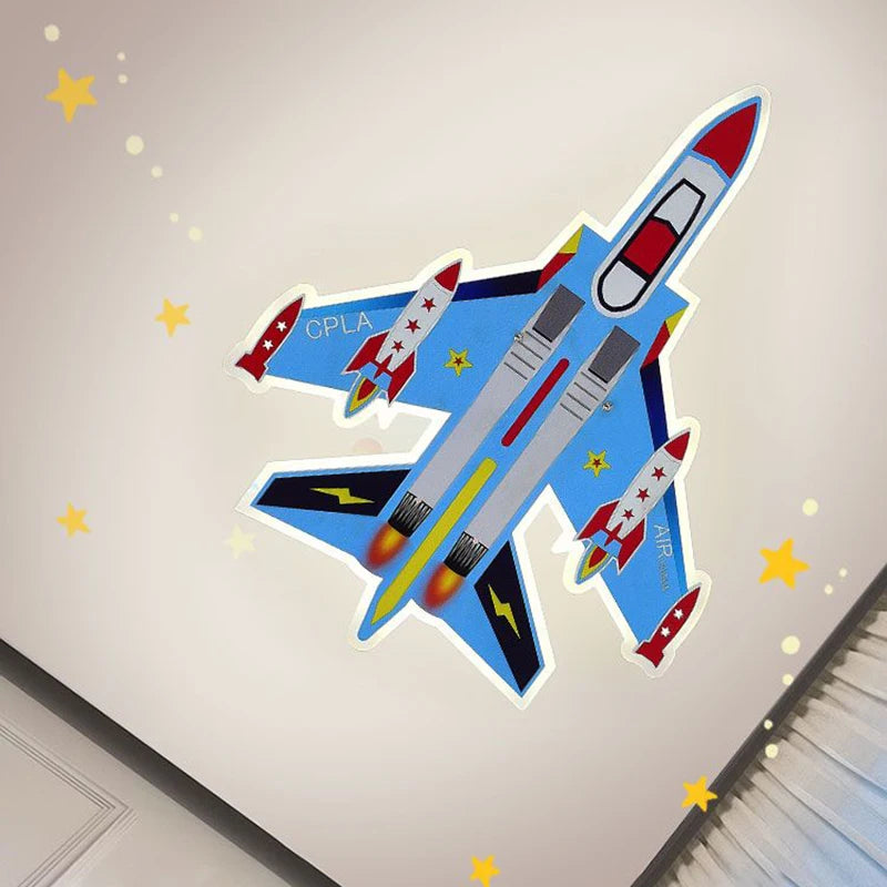 Cartoon Blue Airplane Ceiling Lamps LED Boy Bedroom Ceiling Light Eye Protection Baby Kids Room Remote Control Plane Lamp 220V