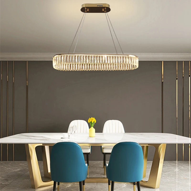 lustre led en cristal losange rond à plusieurs anneaux luxueux