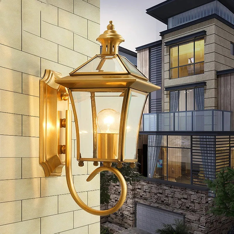 applique murale d'extérieur antique en verre et cuivre rétro