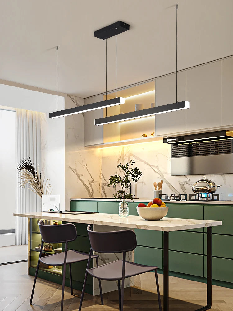 lustre moderne simple avec bande linéaire led pour restaurant