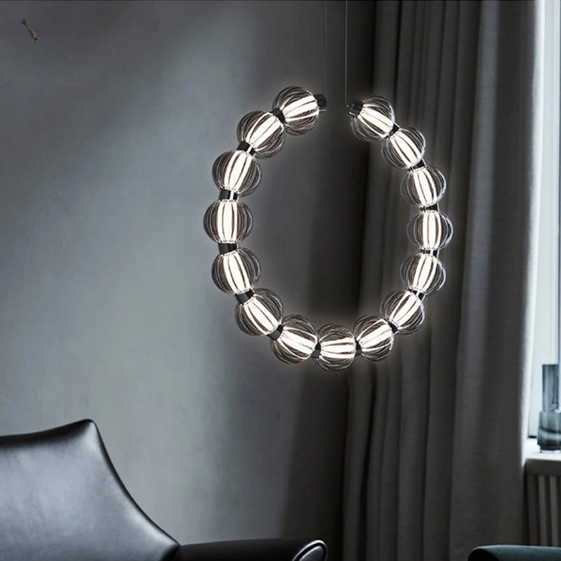 lustre led de luxe style collier de perles chromé