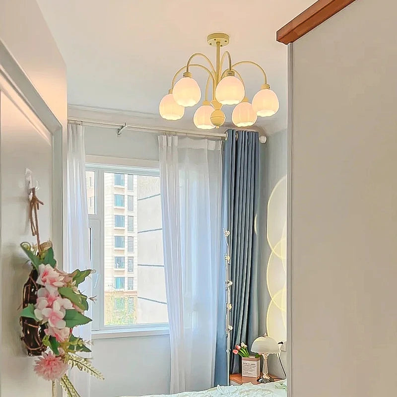 lustre en verre style nordique avec abat-jour citrouille pour décoration maison