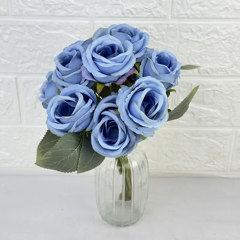 bouquet de 10 roses artificielles en soie décoratives pour événements