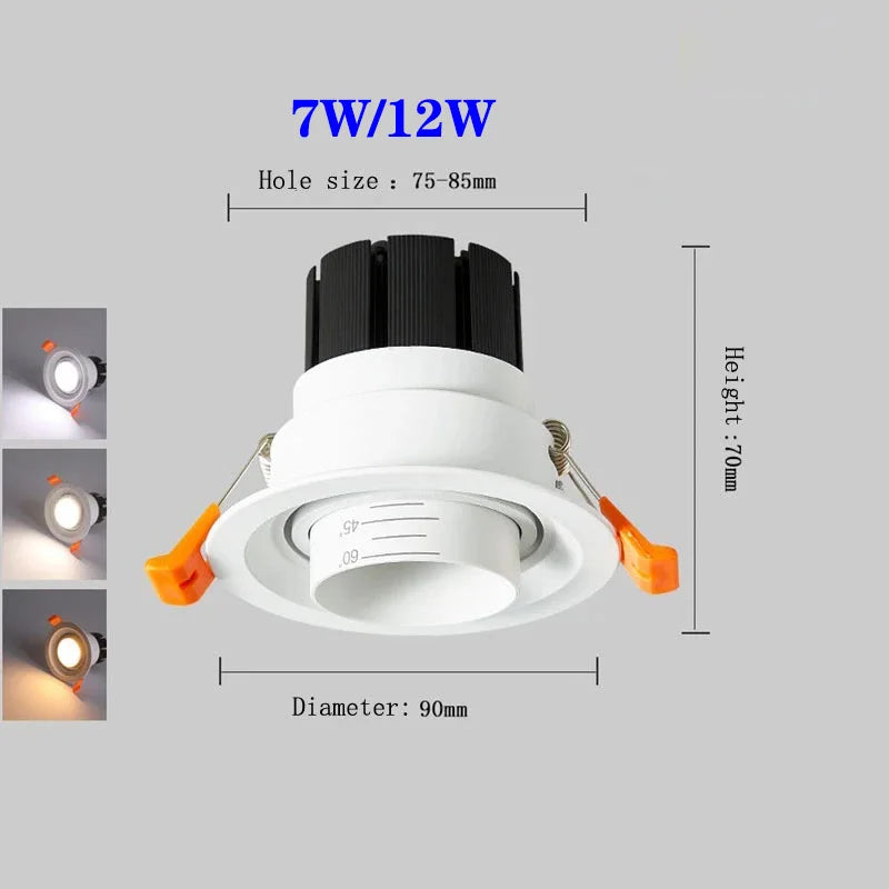 Spot Zoom intégré dimmable encastré 15-60 degrés COB