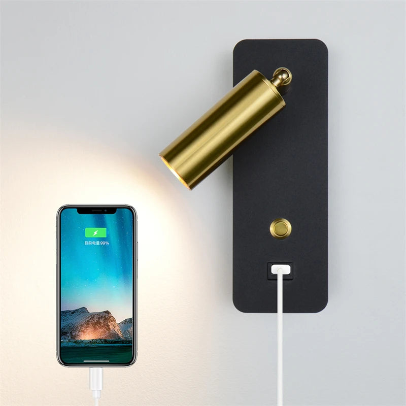applique murale led moderne avec rotation et charge usb
