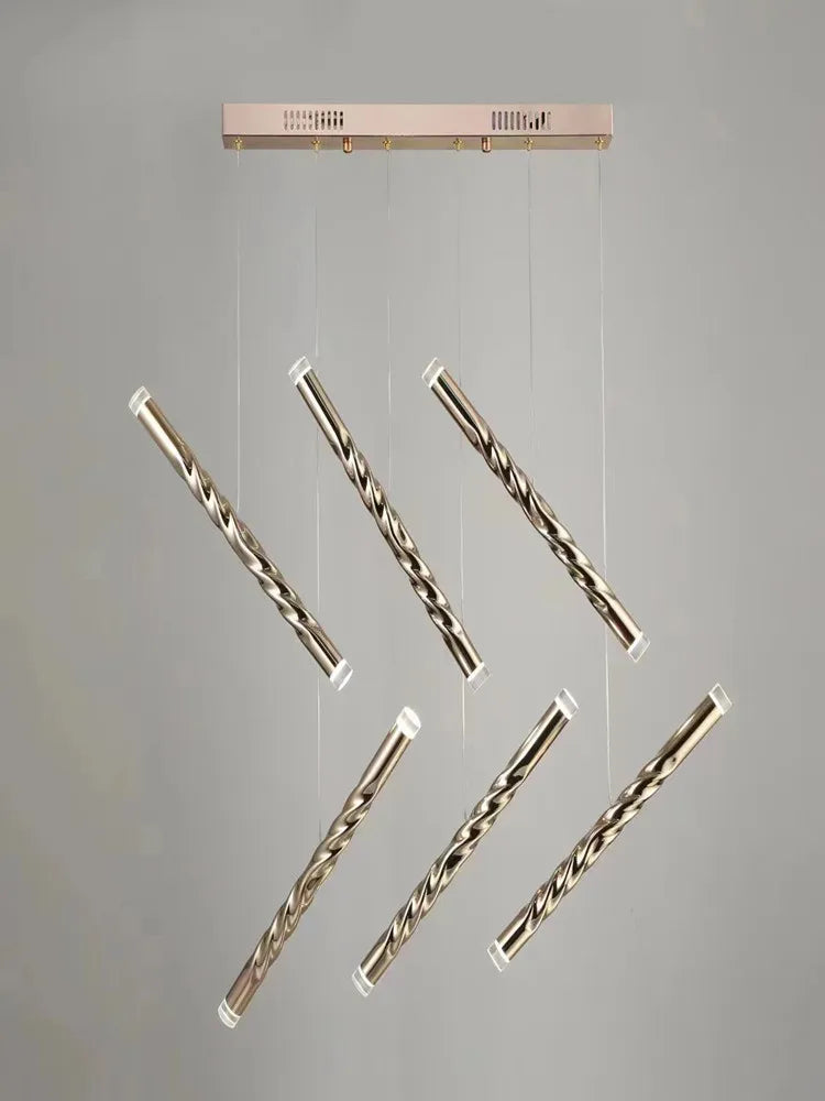 lustre double escalier spirale led moderne grand cylindre