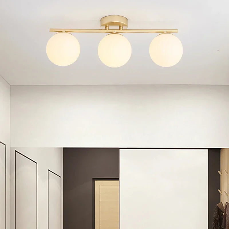 plafonnier led nordique en verre boule créative dorée