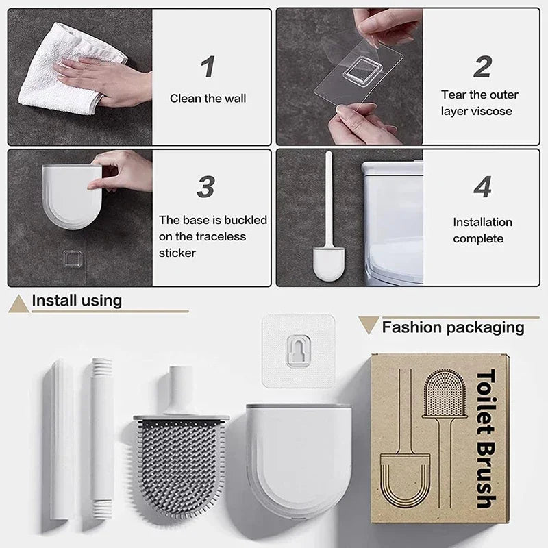 brosse de toilette suspendue en silicone avec support séchage rapide