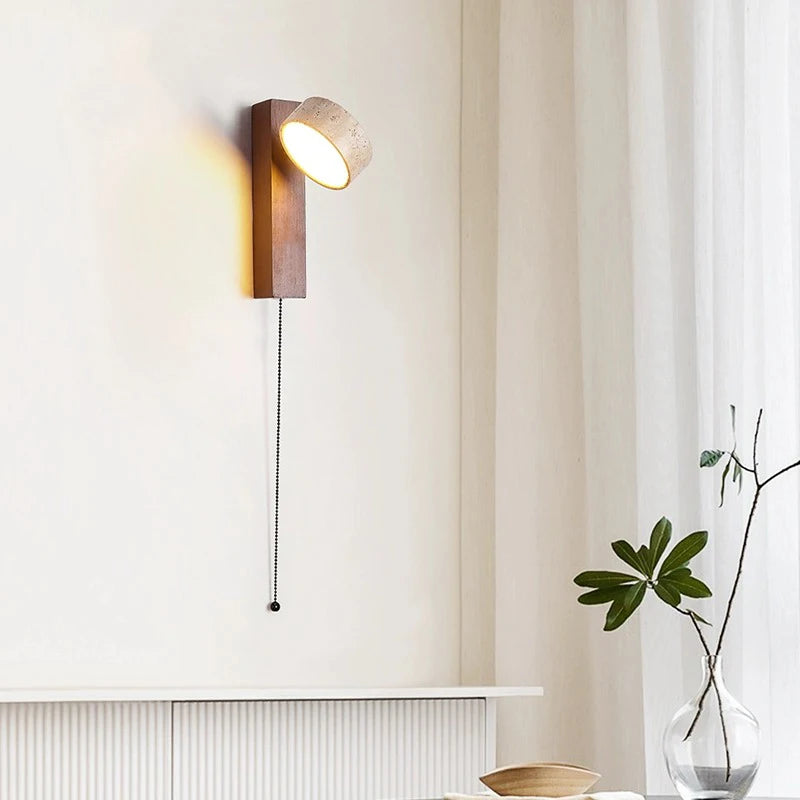Applique murale bois noyer led rotatif tirer
