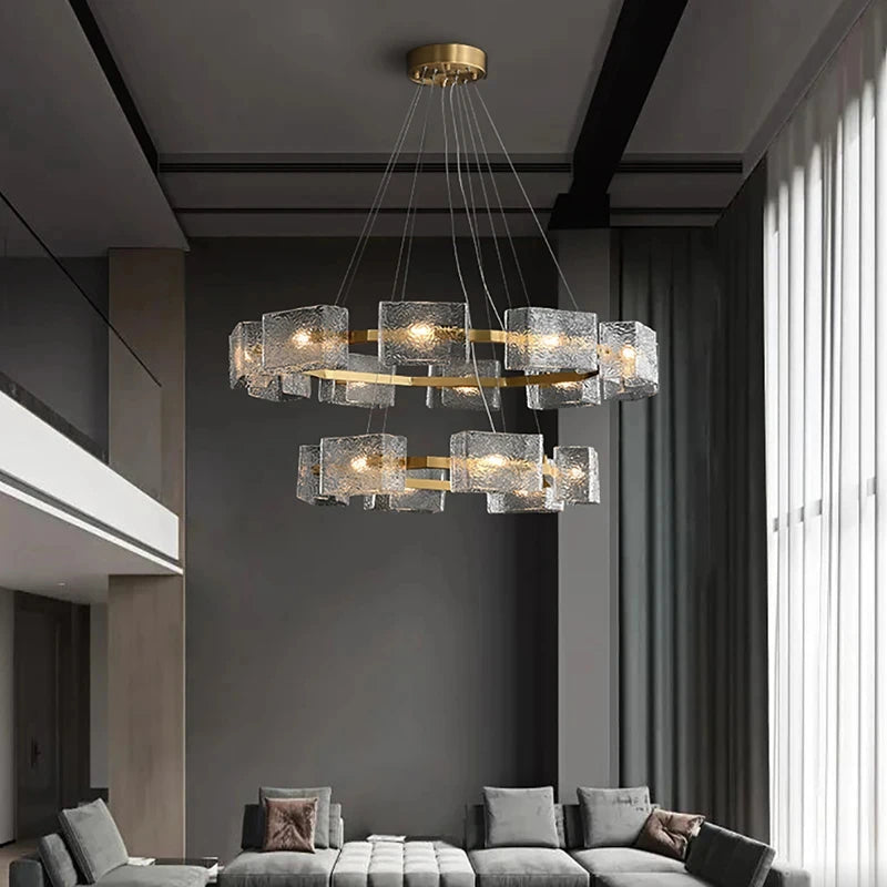 lustre led moderne ondulations d'eau en verre de luxe