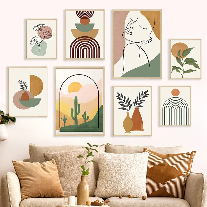art mural géométrique abstrait cactus pour décoration intérieure