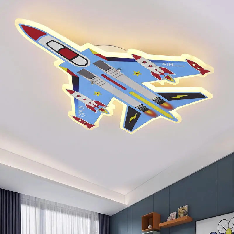 Cartoon Blue Airplane Ceiling Lamps LED Boy Bedroom Ceiling Light Eye Protection Baby Kids Room Remote Control Plane Lamp 220V