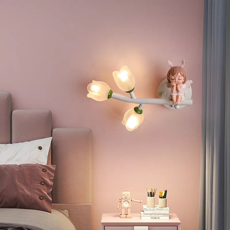 applique murale fille lapin g4 led fleur