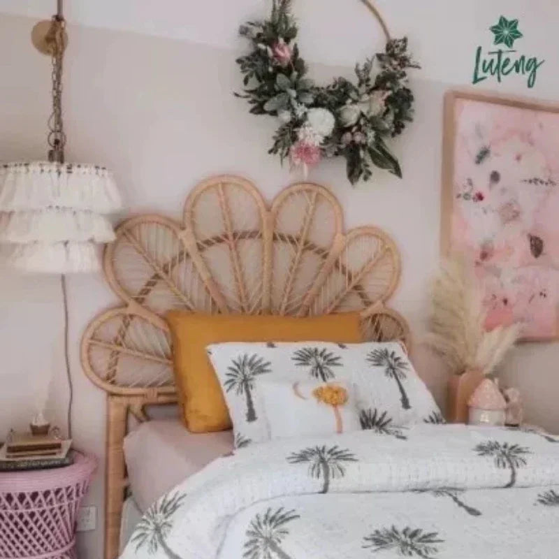 tête de lit en rotin nordique pour lit double décor créatif et élégant