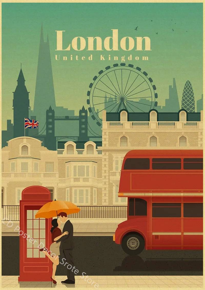 affiche vintage des villes du monde art mural