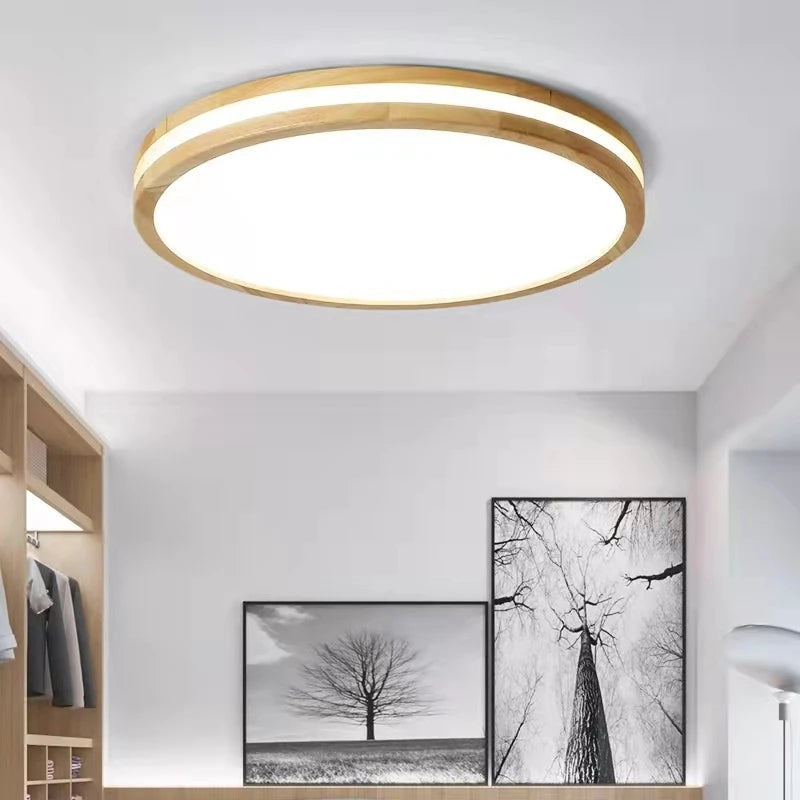 Plafonniers ronds en bois LED pour chambre salon salle à manger lampe suspendue Dimmable Style