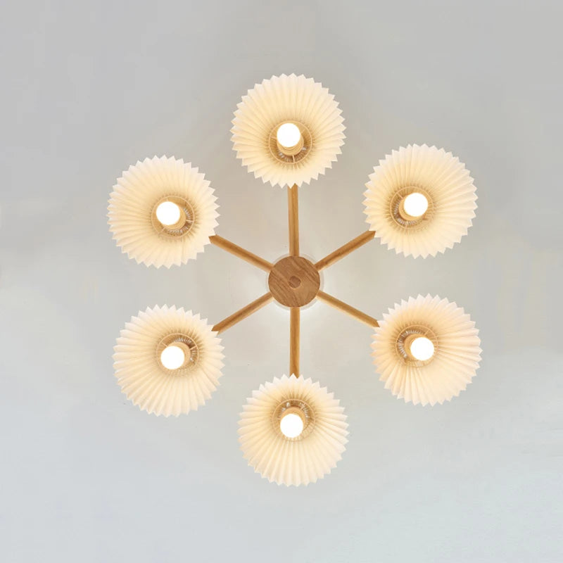 Plafonnier moderne nordique pour salon salle à manger parapluie plissé lampes suspendues en bois E27 luminaires pour la maison