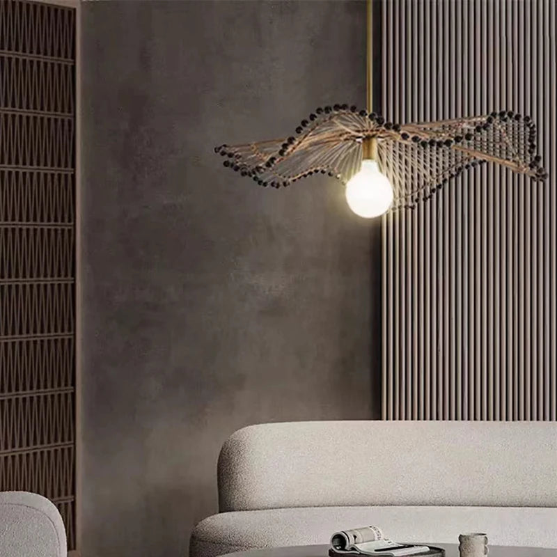 lustre art déco en corde de chanvre pour boutiques et restaurants