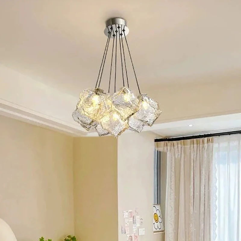 Lava Ice Cube Walnut Glass Bedside Chandelier, Lava Glass Table Lamp for Hallway Entry Bedroom Living Room Lighting Home Light