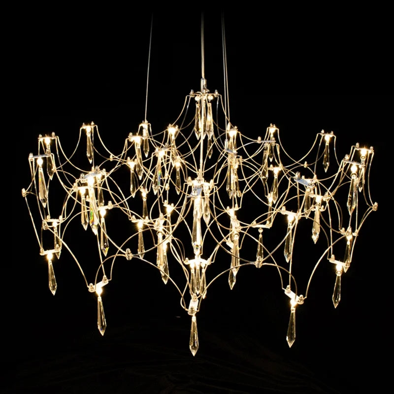 lustre post-moderne cube de lumière en cristal acier inoxydable led