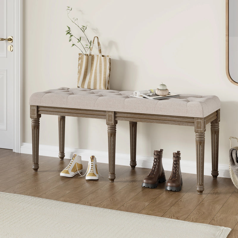 banc d'entrée capitonné en bois pour chaussures et rangement