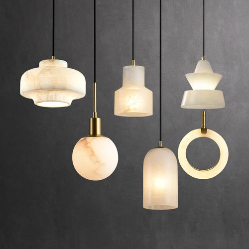 Petite suspension en marbre naturel espagnol moderne minimaliste Led 	 lampe à main en marbre décor Restaurant salle à manger luminaire