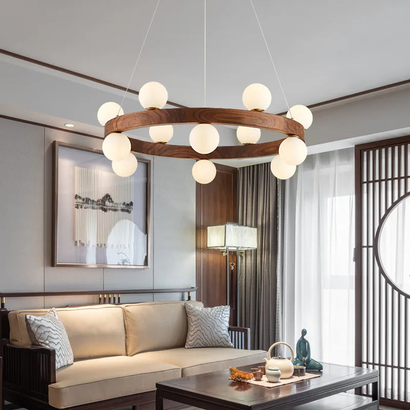 lustre nordique en bois rond créatif japonais