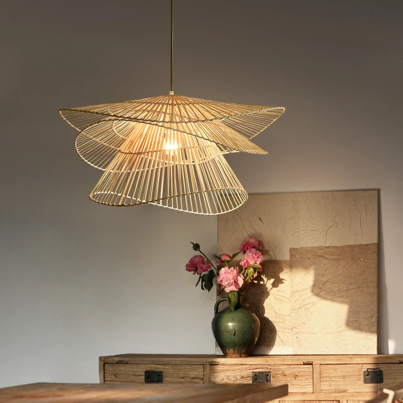lustre led en bambou rotin créatif pour décoration maison