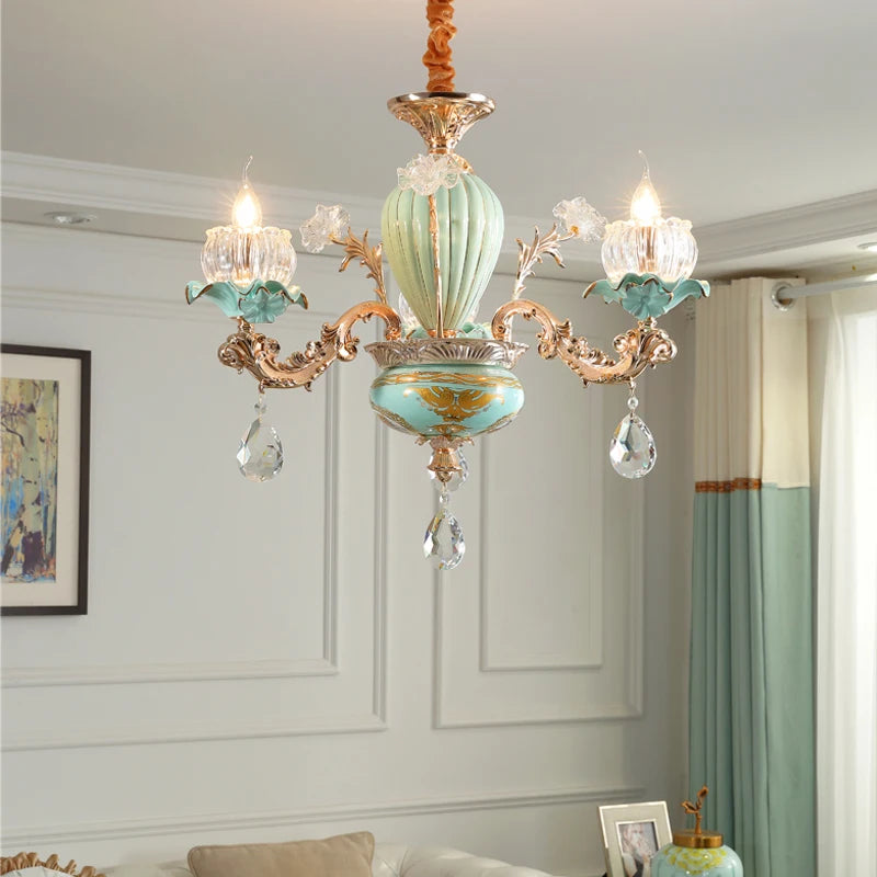 Lustre céramique à fleurs et cristal