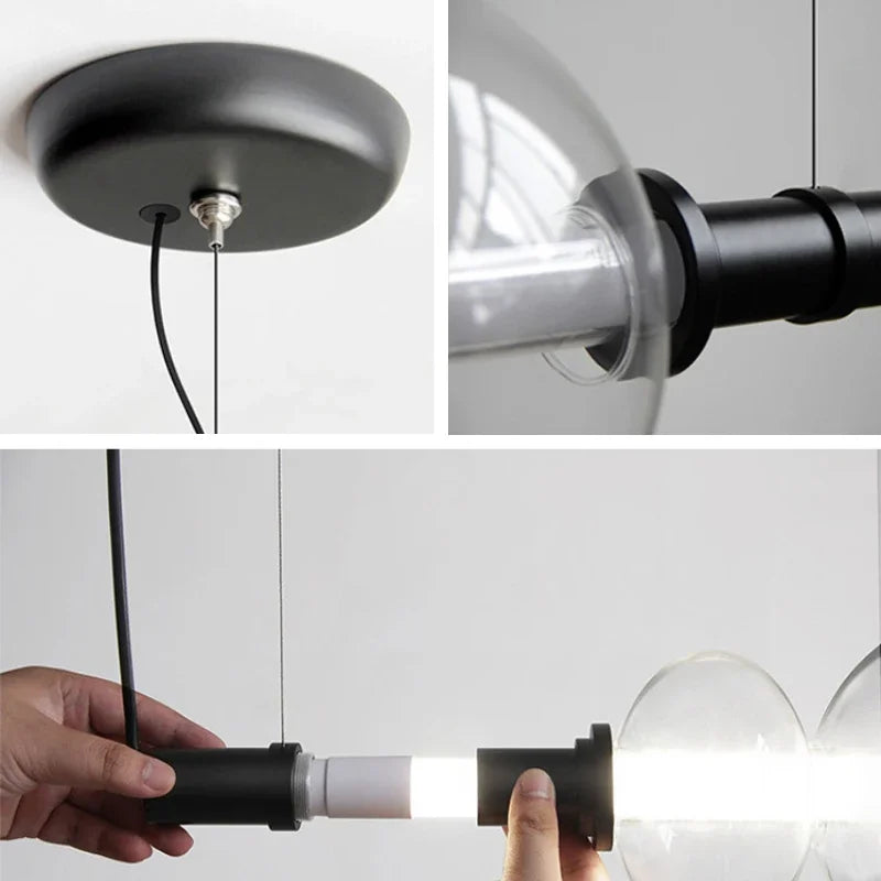 lustre moderne en bande de verre avec lumière led pour décoration maison