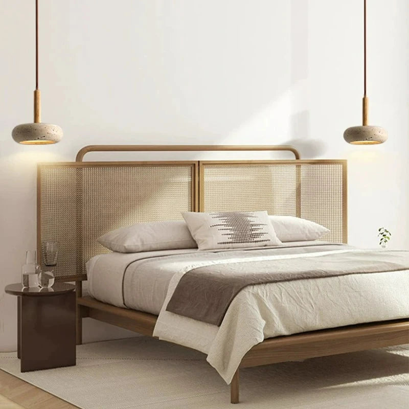 lustre moderne en bois avec suspension led en pierre