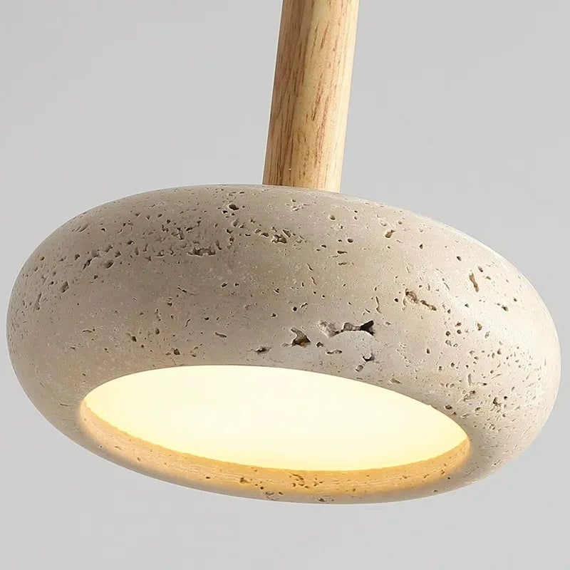 lustre moderne en bois avec suspension led en pierre