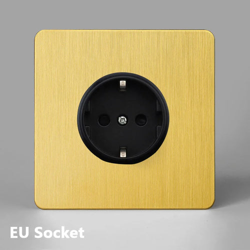 Prise électrique (Europe) en acier doré brossé bords arrondis