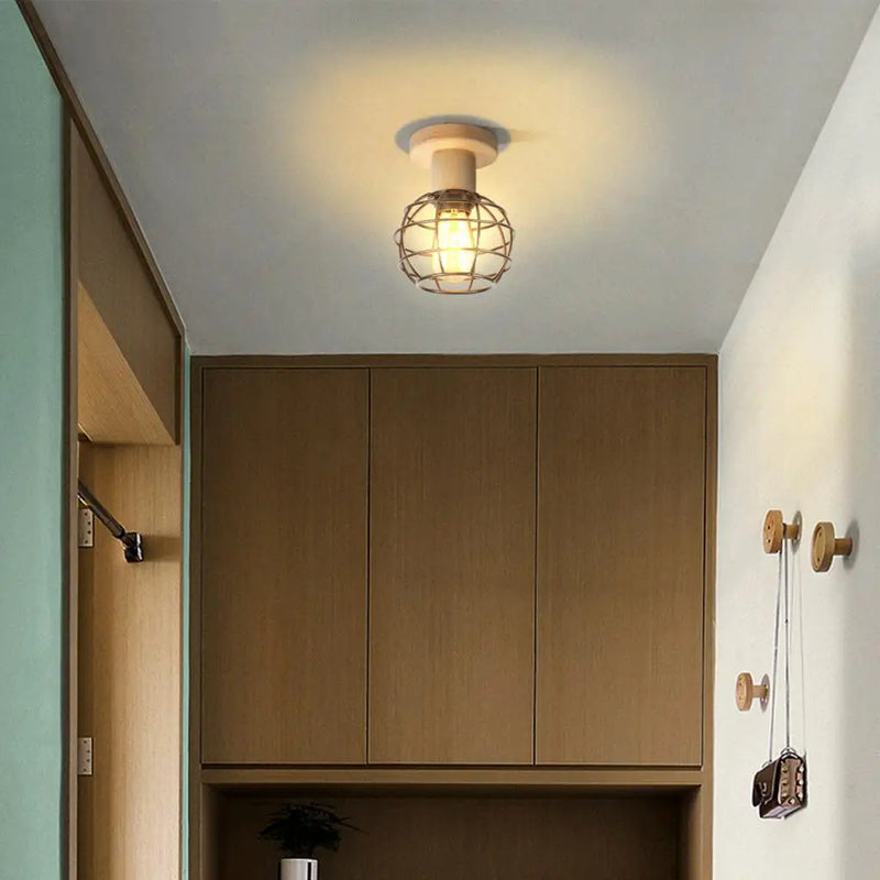 Plafonnier rétro en bois suspendu E27