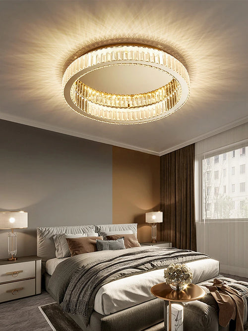 lustre rond en cristal dimmable led de luxe