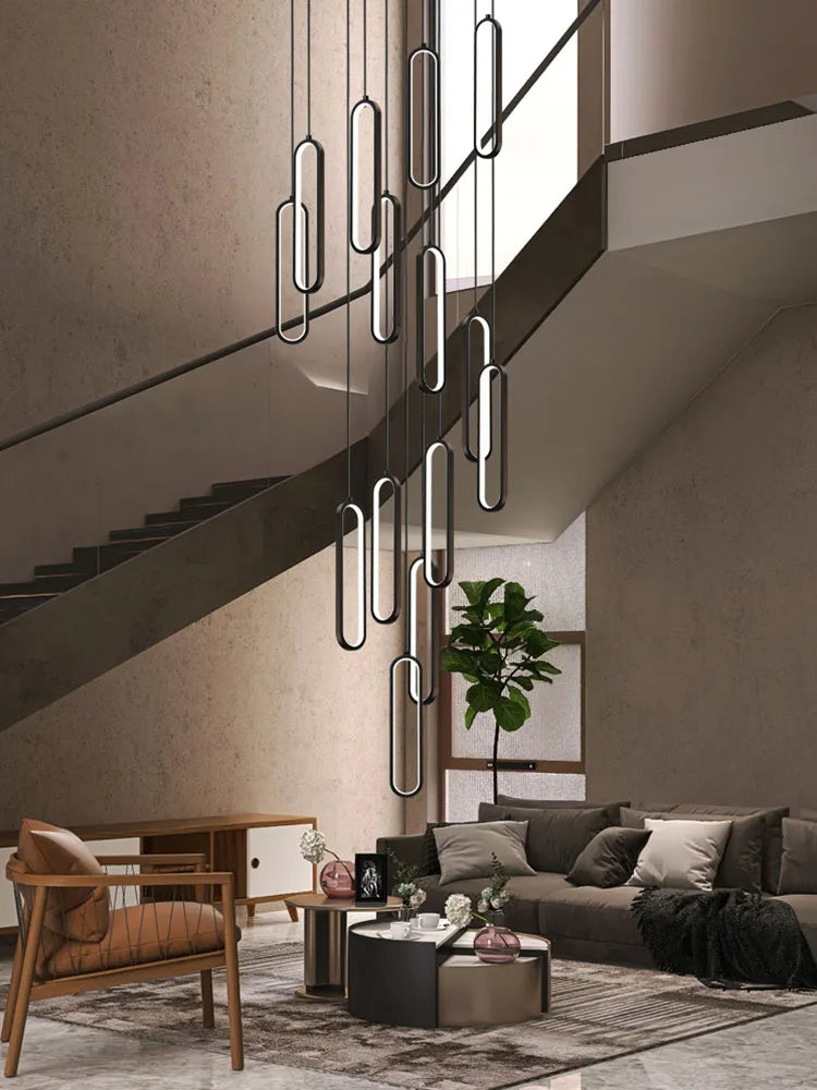 lustre led moderne avec anneau pivotant pour escalier