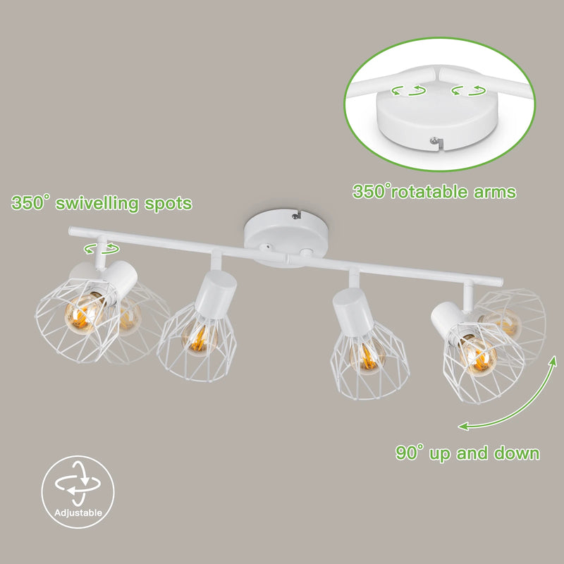 Plafonnier LED 4 voies rotatif - Lumières noires/blanches - Luminaires de plafond - Cage métallique pour plafond E14 - Spot de plafond