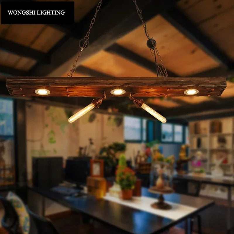 Industrial style Bar pendant light LOFT Retro Solid Wood Pendant Lamps Personality E27 Edison Bulb Suspension home decoration