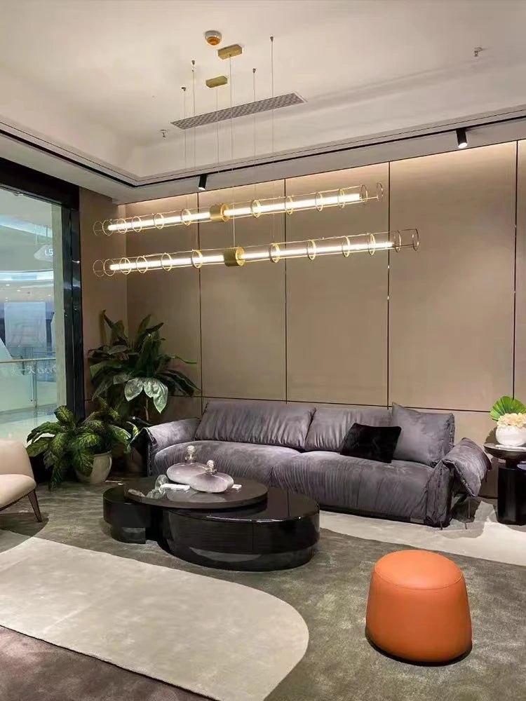 lustre moderne en acier inoxydable avec led et acrylique creux