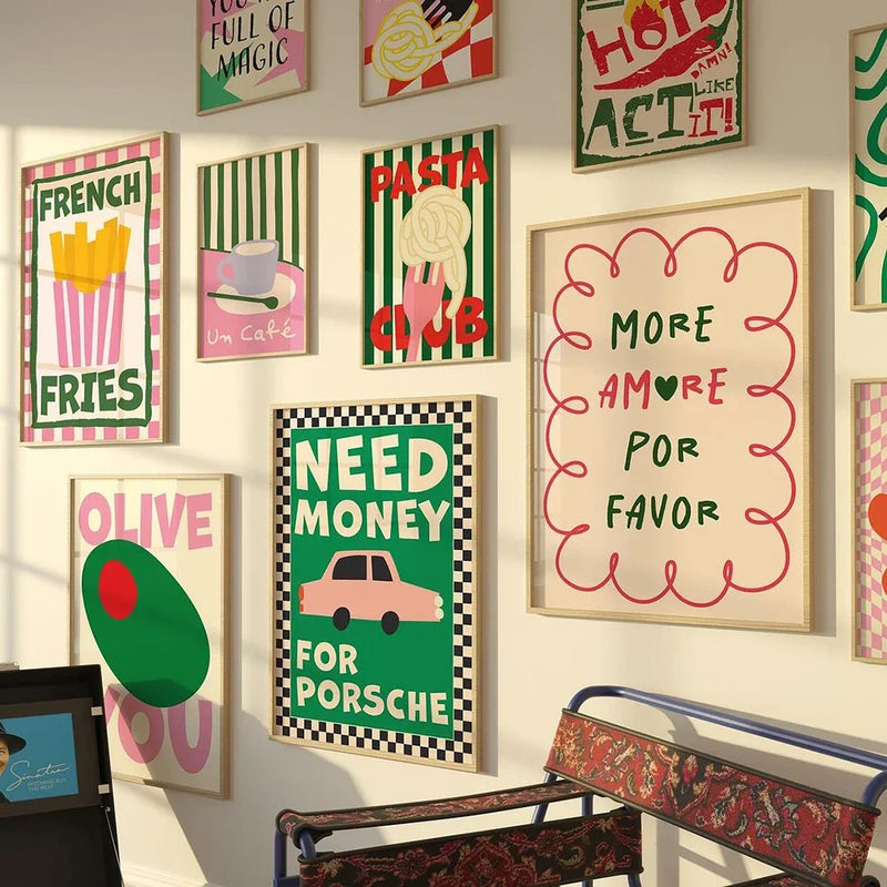 affiche artistique sur la cuisine et les pâtes décorative pour intérieur