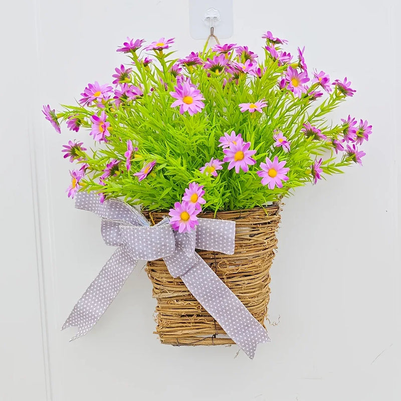 panier de fleurs artificielles couronne de printemps pour décoration de Pâques