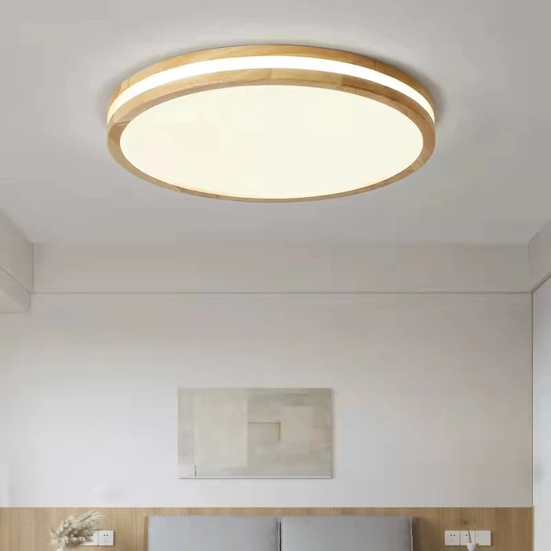 Plafonniers ronds en bois LED pour chambre salon salle à manger lampe suspendue Dimmable Style