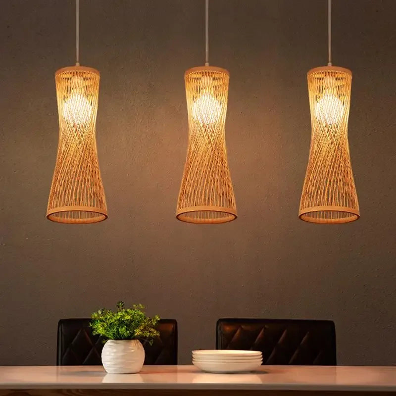 lustre en bambou japonais style chinois en rotin tissé