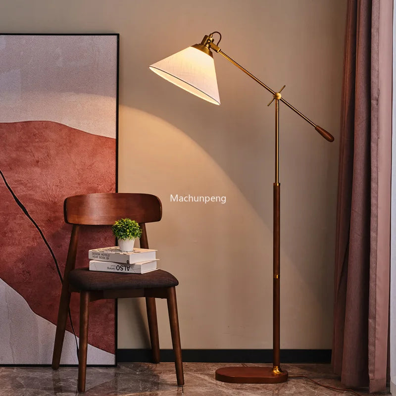 lampadaire bois massif abat-jour pied moderne